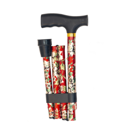 Hopf�llbar k�pp, r�d botten med ljusa blommor och gr�na blad